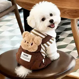 Ultra-Warm 3D Cartoon Dog Winter Jumpsuit Thick Padded Overalls with Functional Pocket for Small Dogs & Puppies Arctic Fleece Cotton Blend