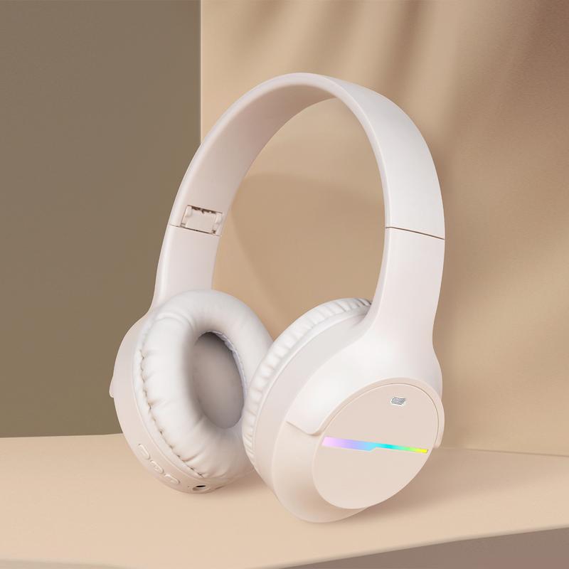 Bluetooth Headphones Over Ear, Colorful LED Lights Headphones Wireless, 65 Hours Playtime Wireless Headphones with Built-in Mic for iPad/Tablet/Airplane, Foldable Lightweight Headset with Deep Bass, HiFi Stereo Sound Low Latency for Travel Work Cellphone