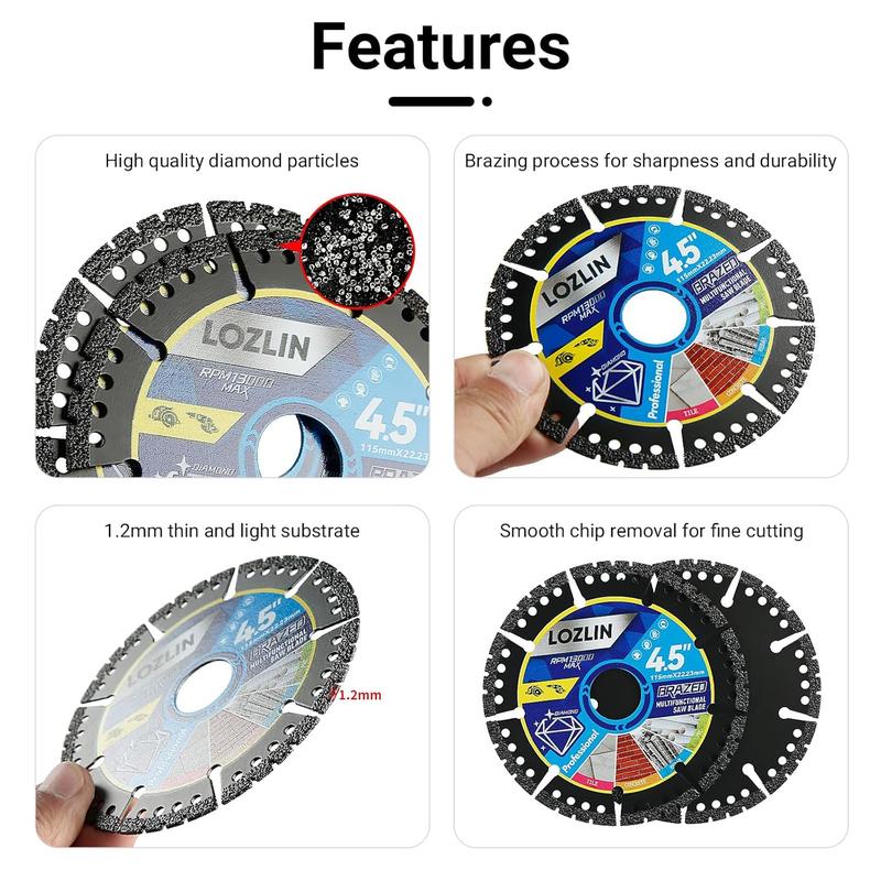 Multi-Functional Saw Blades, 4.5 Inch Diamond Composite Saw Blades, Durable Multi-Purpose Grinding Blades, Heavy-Duty Angle Grinder Grinding Discs, for Cutting Marble, Quartz, Ceramic Tiles, Metal & Plastic