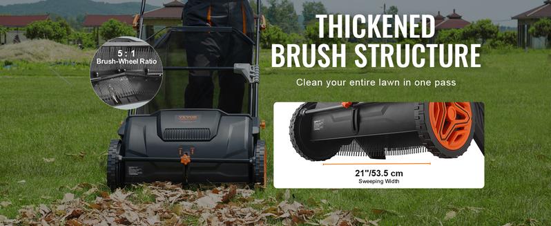 VEVOR Push Lawn Sweeper 21-Inch Leaf & Grass Collector with 3.5 cu. ft. Mesh Collection Hopper Bag,  2 Spinning Brushes & Strong Rubber Wheels VEVOR Super Brand Day