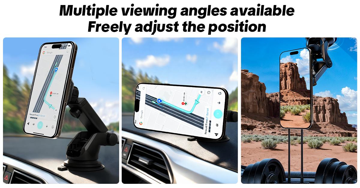 【HiEHA】Magnetic Suction Cup Car Mount, Stable CarPlay Holder for 7-Inch Monitors & Phones, Flexible Adjustable Dashboard/Windshield Mount with Strong Magnet, Easy Installation & Universal Compatibility