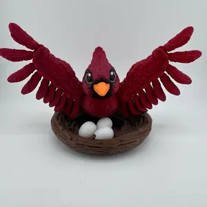 Cardinal Bird Articulated 3D Print Desk Ornament with Nest