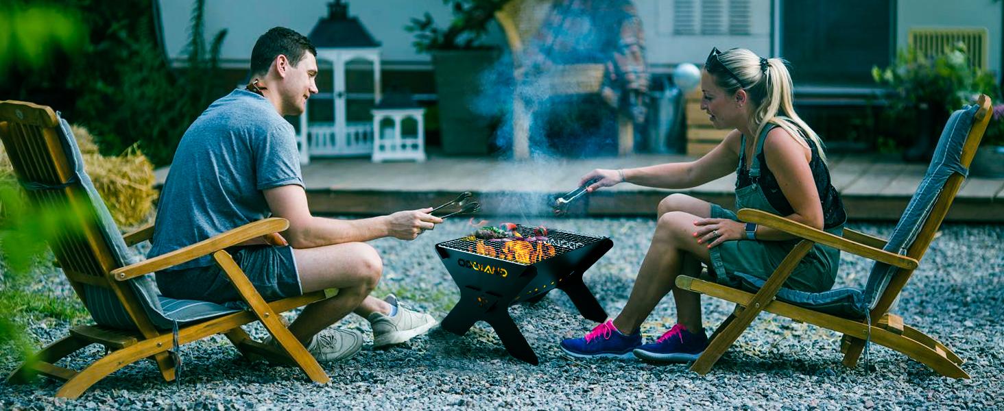 Odoland Camping Campfire Grill, Portable Folding Charcoal Grills, Backpacking BBQ Grill, Heavy Duty Firepit Grill with Carry Bag for Outdoor Cooking, Bonfire, Patio, Backyard