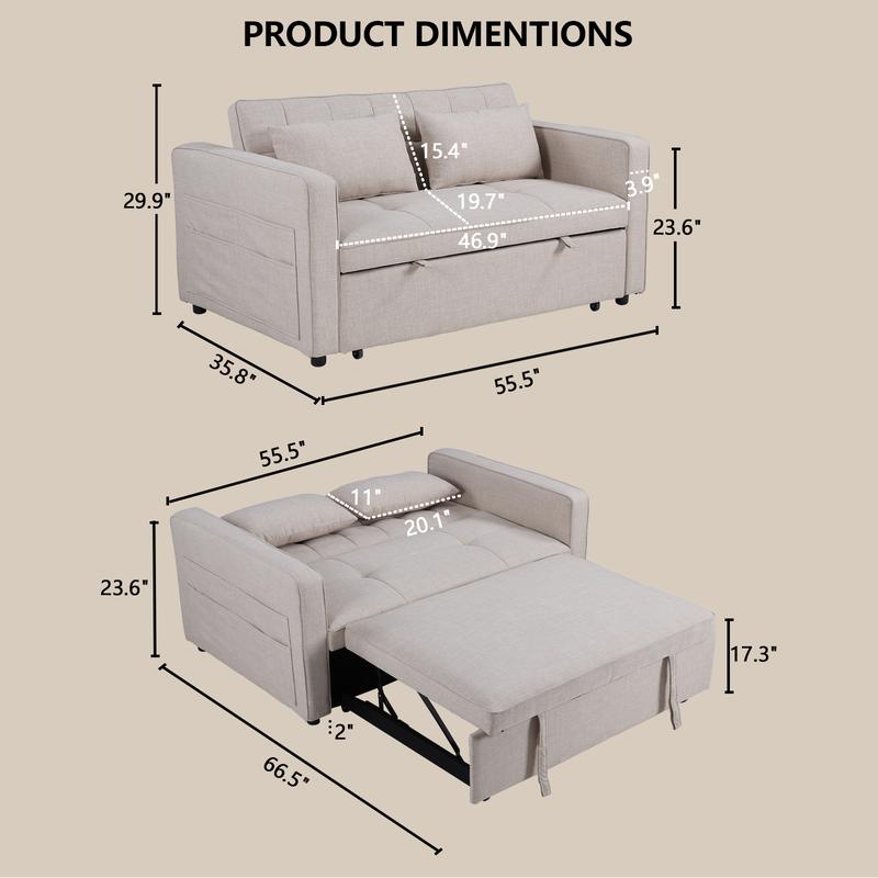 [TikTokShopBlackFriday]EBELLO Convertible Loveseat Sofa Bed | Multifunctiona & Adjustable Backrest | Smooth-Glide Pull-Out | Perfect for Guest Rooms & Small Spaces