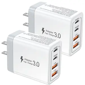 2-Pack 40W US Adapter,4 in 1 Wall Plug Fast Charging Block, 4-Port USB C Fast Charger Block,PD+QC Wall Charger Block Power Adapter,for Travel and Daily Life
