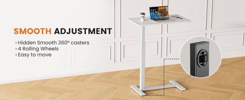 Sweet Furniture S - Overbed Bedside Table with Wheels, Adjustable Hospital & Home Use Bed Table, Rolling Laptop Table, Mobile Standing Desk