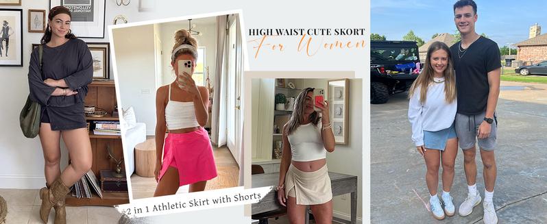 Kingapril Washed Mini Skorts for Women High Waist Split Hem Casual Fitted Athletic Bodycon Skort Mini Skirts with Shorts