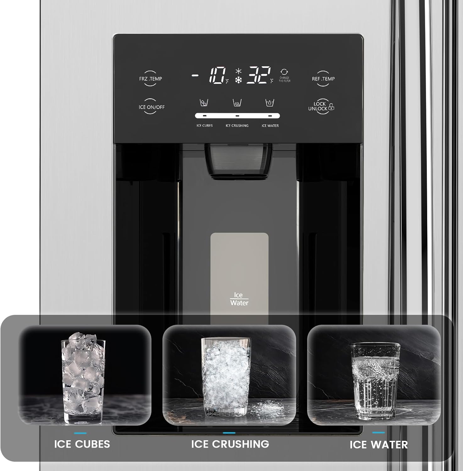 R.W.FLAME 20 Cu.ft. Large Refrigerator Fridge, 2 French Door Stainless Steel with Water Dispensor, Ice Maker for the Kitchen, Home