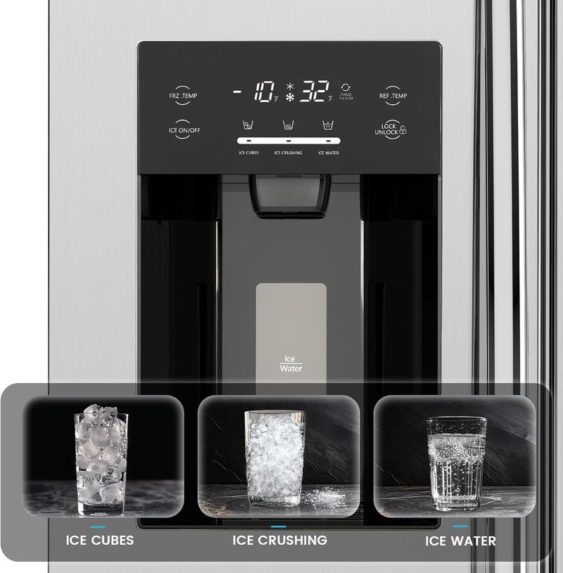 R.W.FLAME 20 Cu.ft. Large Refrigerator Fridge, 2 French Door Stainless Steel with Water Dispensor, Ice Maker for the Kitchen, Home