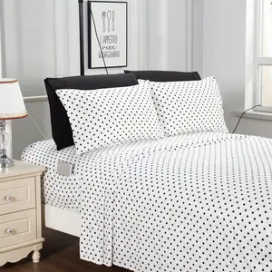 Elegant Comfort 6-Piece Polka Dot Printed Sheet Set - Hotel Quality Softness with Deep Pocket Fitted Sheet and Smart Storage Pockets