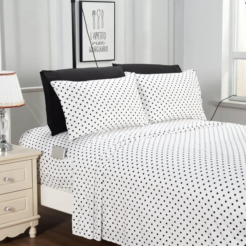 Elegant Comfort 6-Piece Polka Dot Printed Sheet Set - Hotel Quality Softness with with Deep Pocket Premium Microfiber Bedding