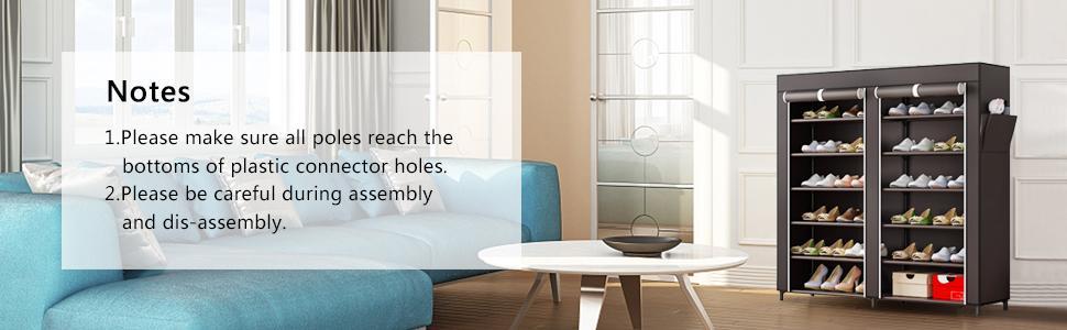 LINZINAR 6 Tier 24-36 Pair Shoe Rack Organizer Shelf Storage with Non-woven Fabric Cover Metal & Plastic Construction Dustproof Waterproof Easy Assembly for Closet