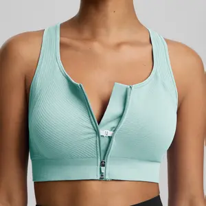 BRXL【Discount for live】 Front Zip Sprorts Bra Seamless Sewn in Pads Racerback Wide Straps Medium Impact for Running Yoga up tp 44G Gym-brxl-3