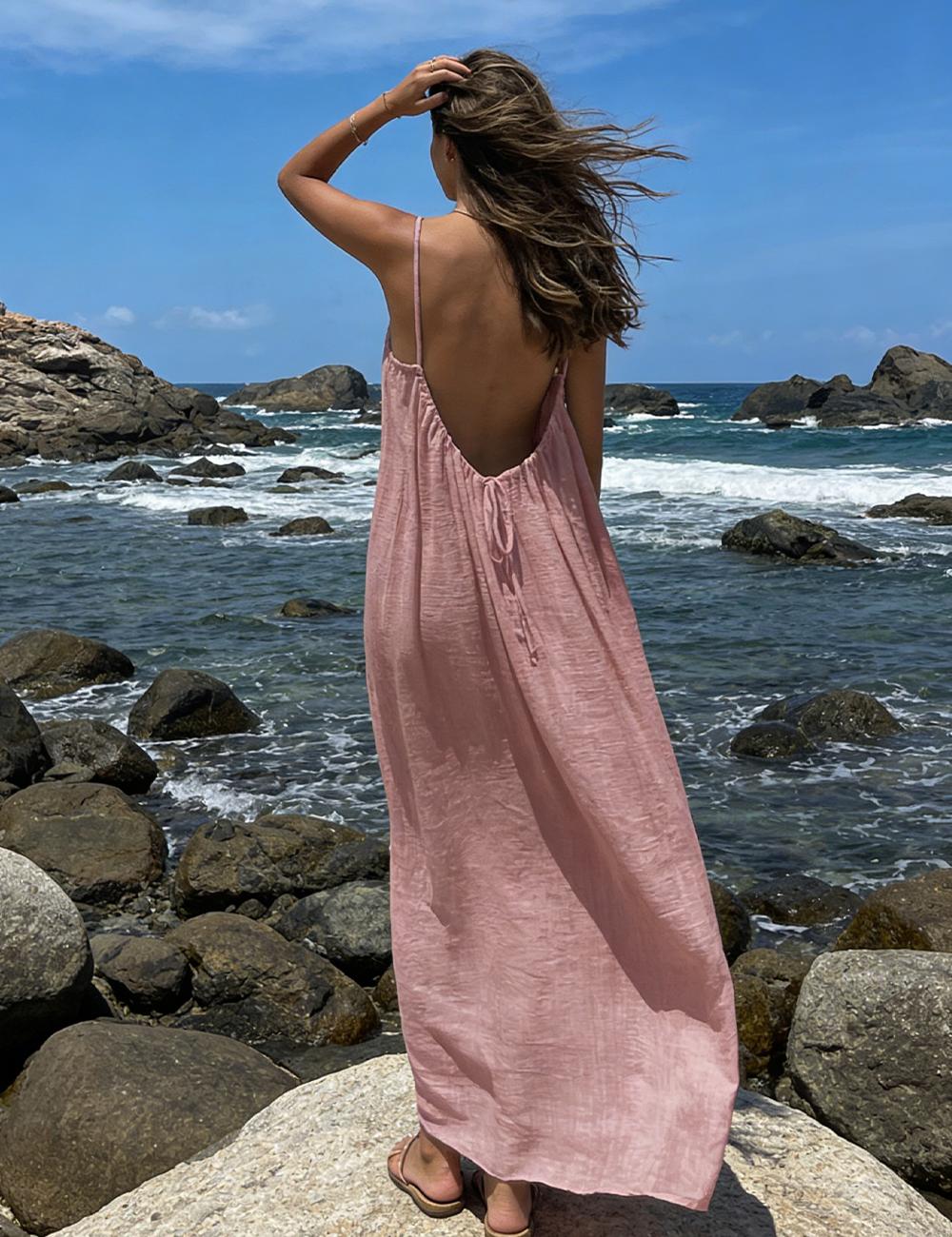 Natural Life Dresses, Women's Maxi Dress Spaghetti Strap Sleeveless Loose  Fit Cami Sundress Backless Flowy Summer Beach Loungewear - TikTok Shop