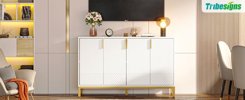 Tribesigns Modern Storage Cabinet, 59 Inch Sideboard Buffet Cabinet with 4 Doors & Gold Metal Base,for Entryway, Living Room, Dining Room Tribesigns Modern Storage Cabinet, 59 Inch Sideboard Buffet Cabinet with 4 Doors & Gold Metal Base,for Entryway, Living Room, Dining Room