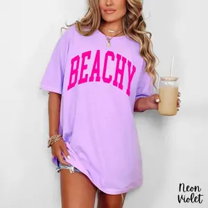 Comfort Colors Beachy T-shirt Neon Summer Tee Sunkissed Oversized Graphic Tee Preppy Women's Beach Shirt Trendy Unisex Classic Fit
