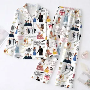 Spill the Tea Bridgerton Pajama Set, Lady Whistledown Inspired Sleepwear, Regency Era Button Up PJ Set, BookTok Nightwear Gift