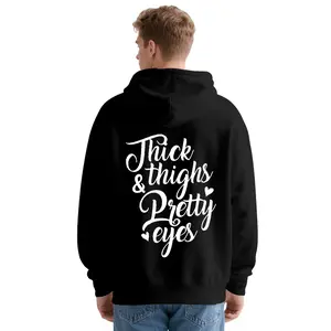 THICK THIGHS & PRETTY EYES PRINT WOMEN'S T-SHIRT, Ladies Summer Outfit, Gift For Women, Mothers Day Gift, Gift For Girl Friend, Full Size, Full Color，Black-Hoodie-Back Black-Sweatshirt-Back
