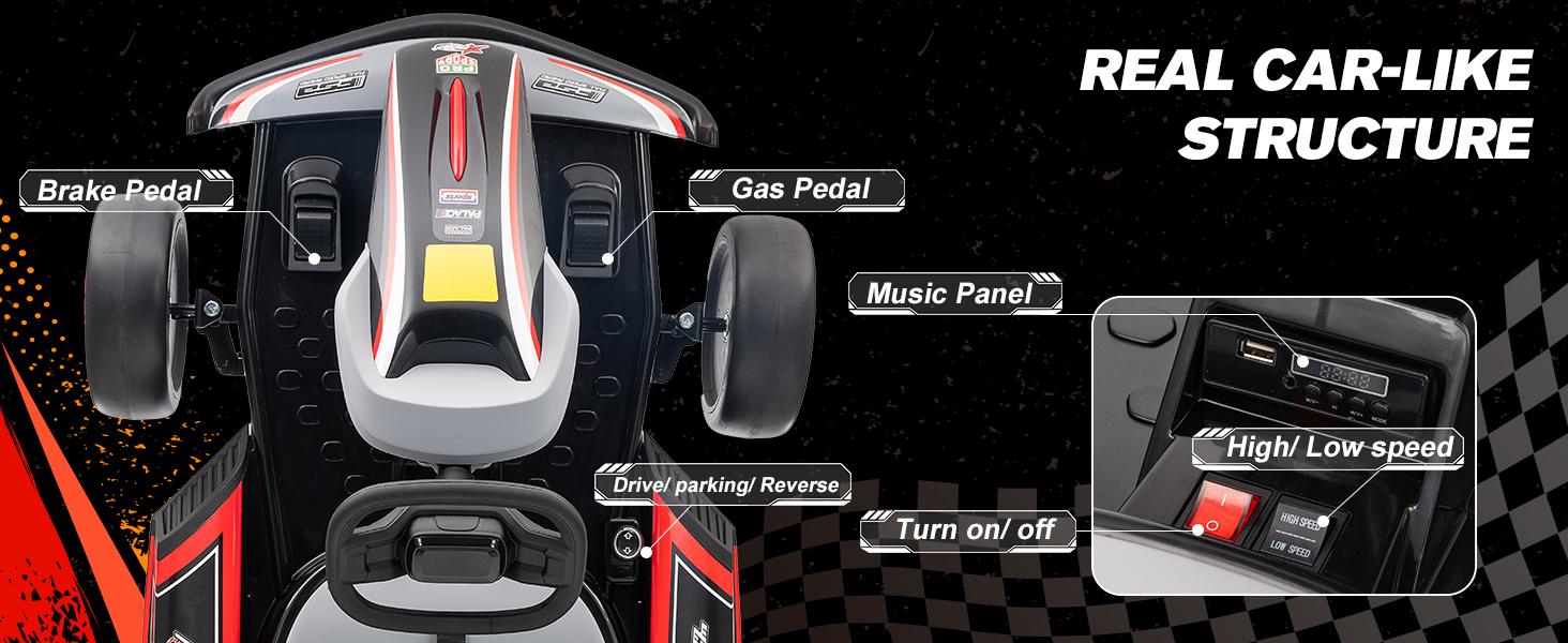 2026 Upgraded 24V Electric Go Kart for Kids Ages 6–12 High-Speed Drift Music Dual Speed Options Durable Safe Design with Bluetooth Music & Real Driving Feel