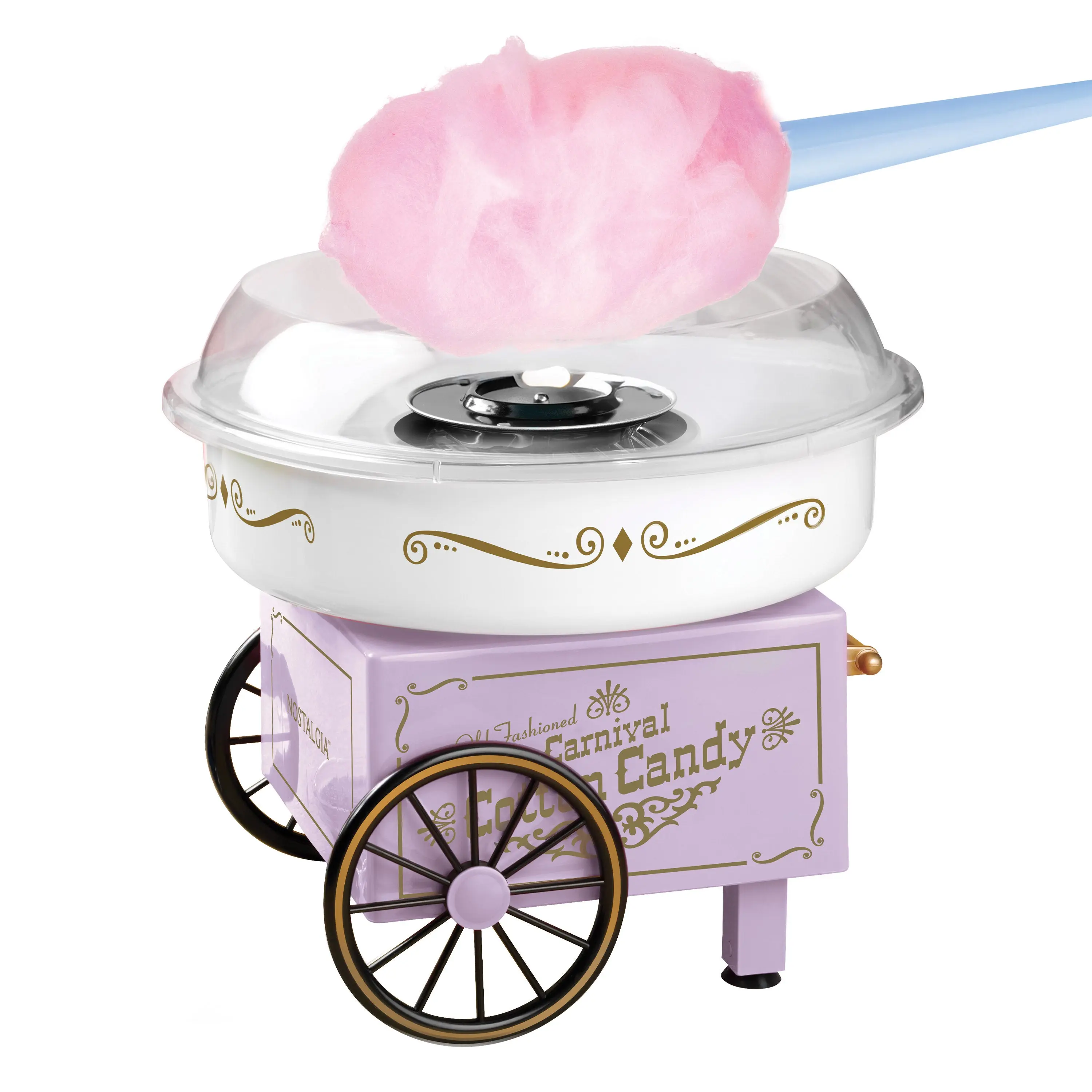 Nostalgia Hard Cotton Candy Maker - Retro Cart Nostalgic Design, 1 Sugar Scoop, 1 Extractor Head, Easy Clean Parts, Ideal for Family Celebrations, Household Specialty Kitchen Appliance