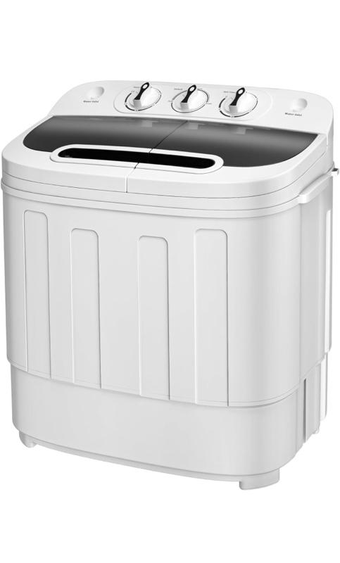 JB Compact Mini Portable Twin Tub Washing Machine, 13lbs Capacity, Washer Wash and Spin Cycle Combo with Built-in Gravity Drain for Camping, Apartments, Dorms, College, RV's and Small Spaces