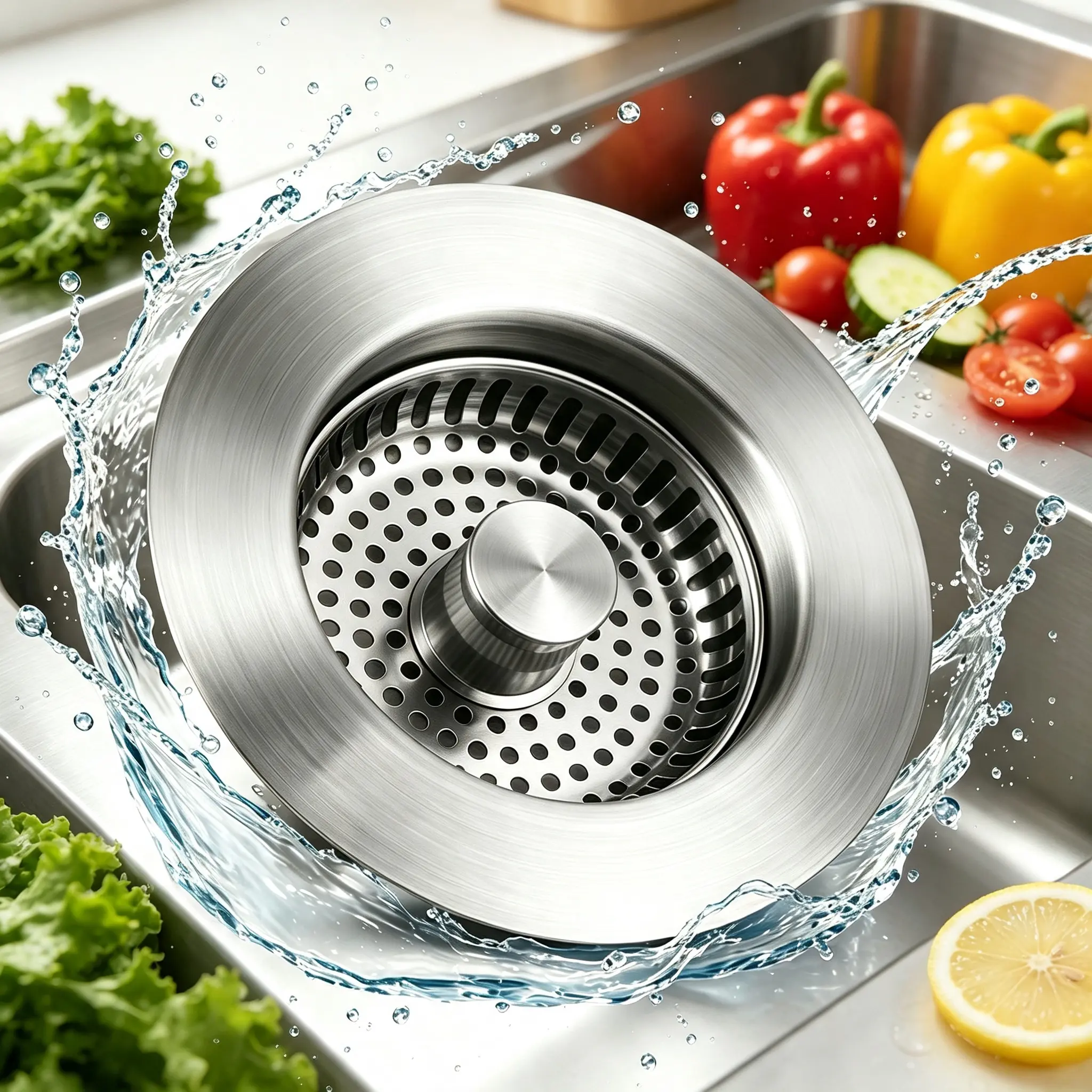 3-in-1 Premium Stainless Steel Sink Strainer & Stop Plug - Heavy-Duty Kitchen Bath Drain Cover, Easy-Clean Mesh Filter, Universal Fit Home Supply Bathroom Gadget