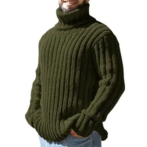 Runcati Men's Sweaters Turtleneck Cable Knitted Pullover Long Sleeve Slim Fit Chunky Casual Fall Winter Warm Cardigans