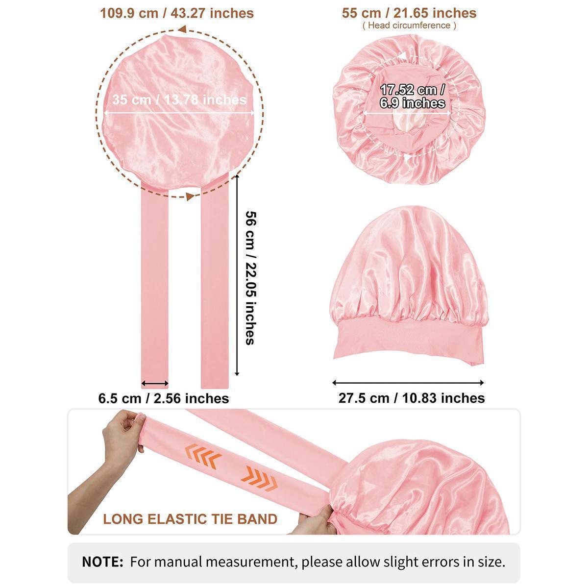 AWAYTR Double Layered Two Color Satin Bonnet Women's Silk like Bonnets for Sleeping with Tie Band Curly Hair Care Night Cap Gifts