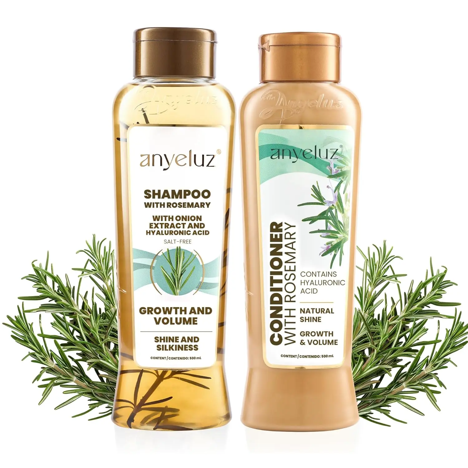 ANYELUZ Shampoo and Conditioner Set with Rosemary, Onion Extract & Hyaluronic Acid for Frizz Control & Silky Hair | Non-Toxic Haircare for Natural Curls, Unisex Multi-Pack, Herbal Shampoo