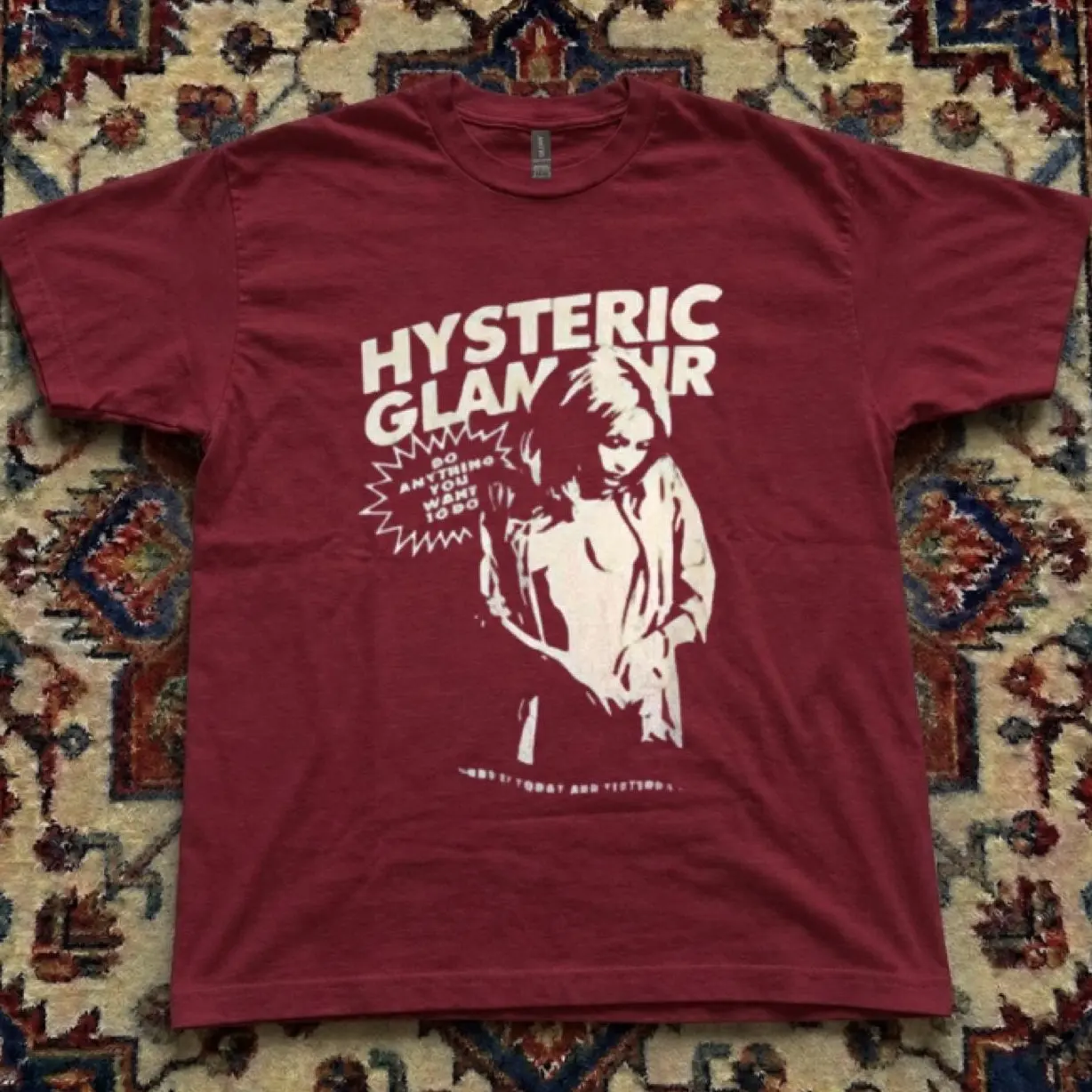 Hysteric Glamour T-shirt | Vintage Japanese Streetwear Girl Graphic Printed Tee, Retro Maroon Red Shirt, Loose Fit Top