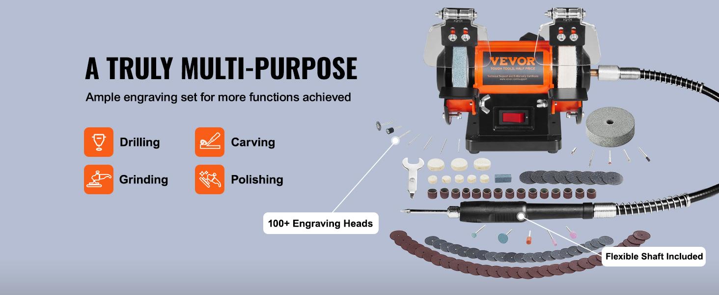 VEVOR Bench Polisher & Buffing Machine for Metal/Jewelry/Wood - With Wool & Abrasive Wheels, TikTokShopBlackFriday, 100 Tools, 3590RPM