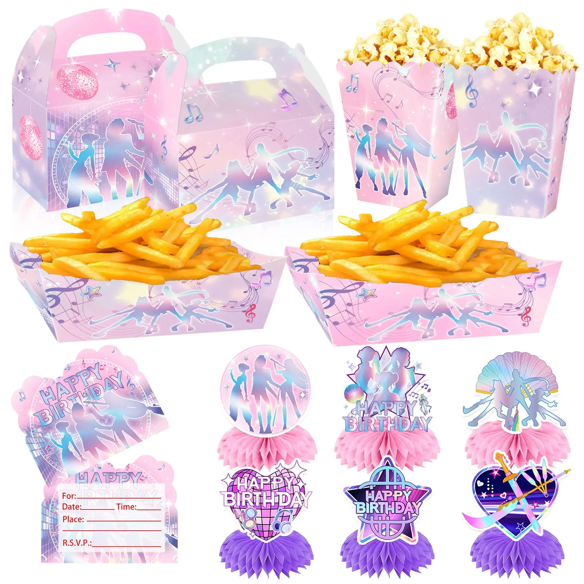 [Kids' Party Tableware] Rice Puff Box/French Fry Box/Croissant Box/Honeycomb Decoration/Backdrop Cloth, Birthday Backdrop Cloth, Favor Gift, Invitation Card Box, Birthday Party Decoration, Disposable Tableware, Birthday Gift