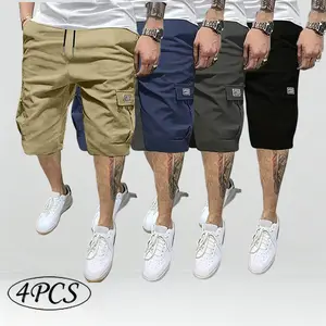 Men's 4-piece short, brown, black and green, diagonal twill pockets, multi-functional casual daily tooling shorts 4-piece, men's fashion shorts