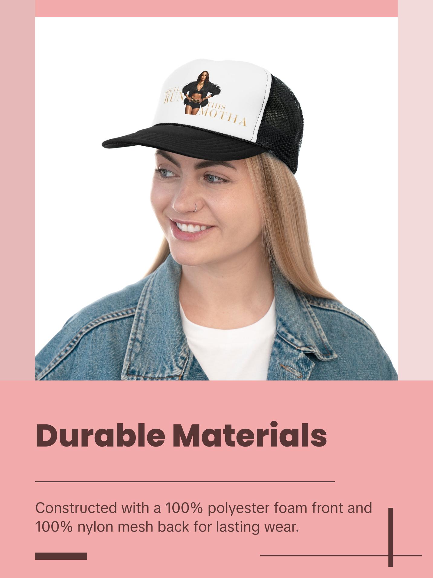 Kamala Harris "She’ll Run This Motha" Trucker Hat - Bold Feminine Statement Cap