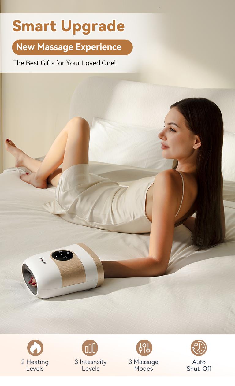 [Plus Model] CINCOM White Gold New Hand Massager, Rechargeable Finger Soother with Adjustable Comfort Settings, Soothing Warmth, User-Friendly Display—Perfect for Relaxation and an Ideal Gift for Loved Ones