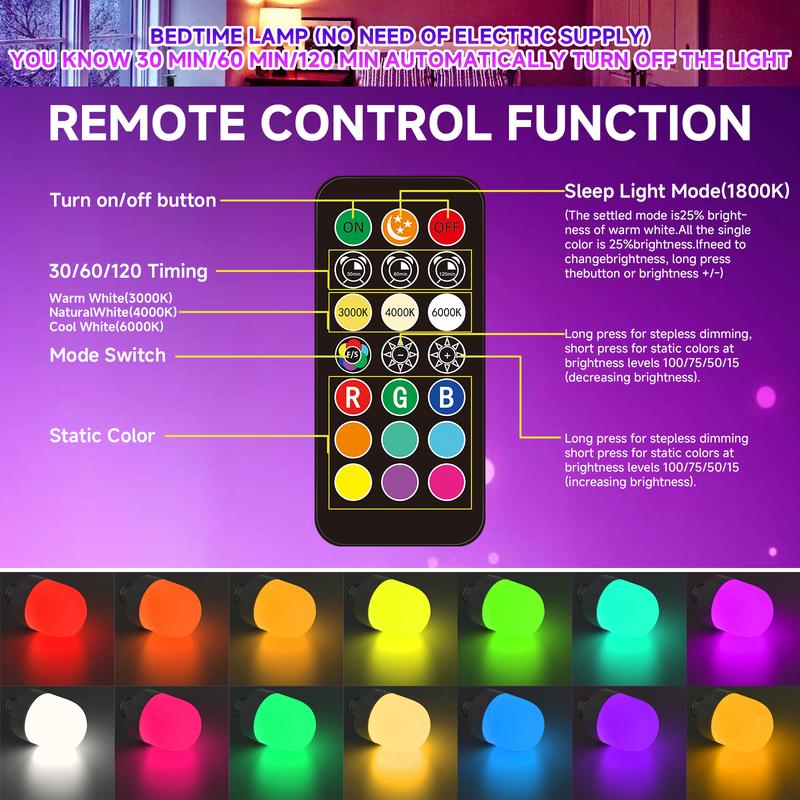 USB Rechargeable LED Light Bulbs for Non-Hardwired Fixtures 3Colors9RGB Remote Dimmable Timer Detachable Magnetic Battery Backup for Power Outage Camping Outdoor Hurricane