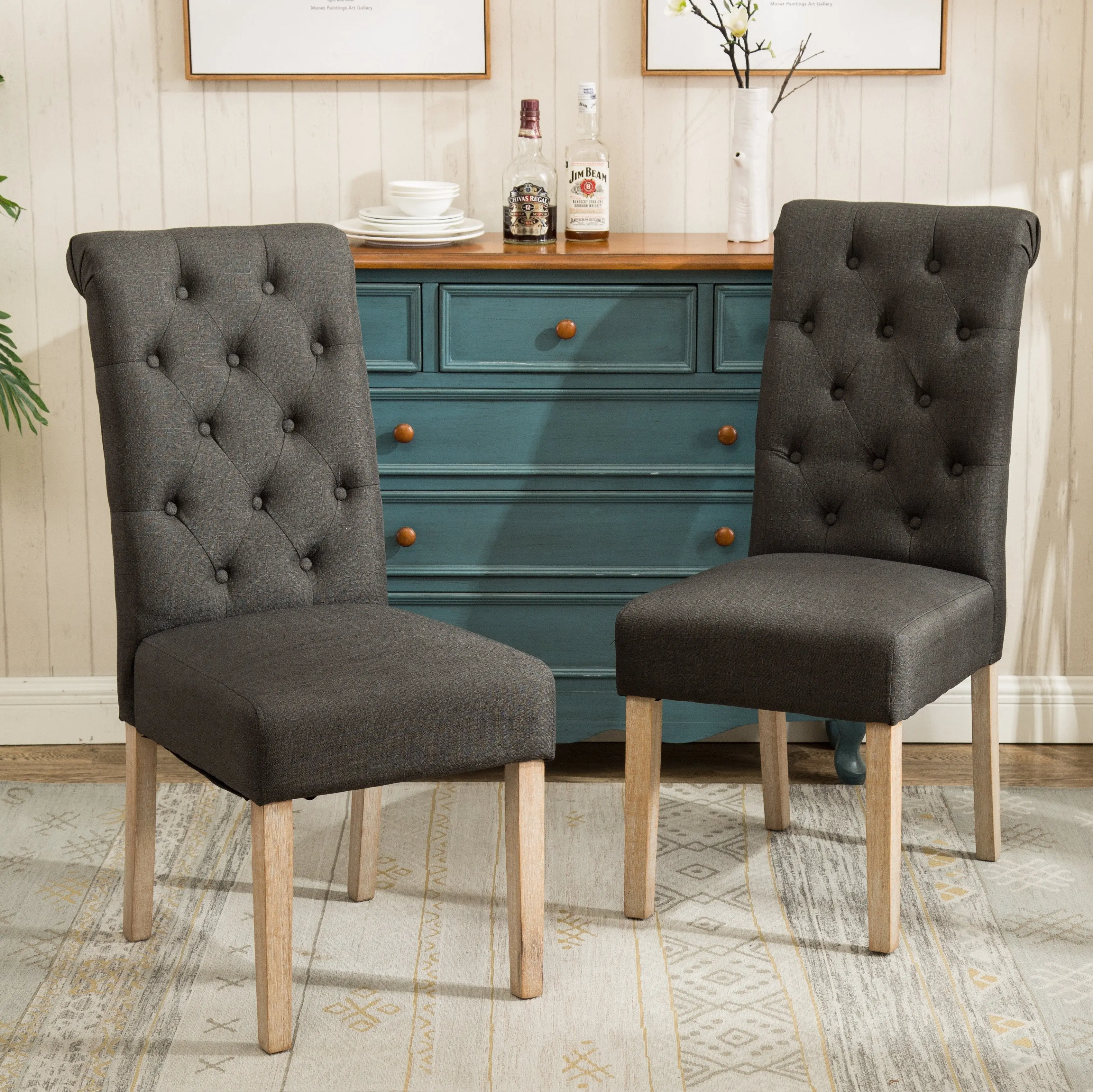Habit Solid Wood Tufted Parsons Charcoal Dining Chair, Set of 2 Habit Solid Wood Tufted Parsons Charcoal Dining Chair, Set of 2