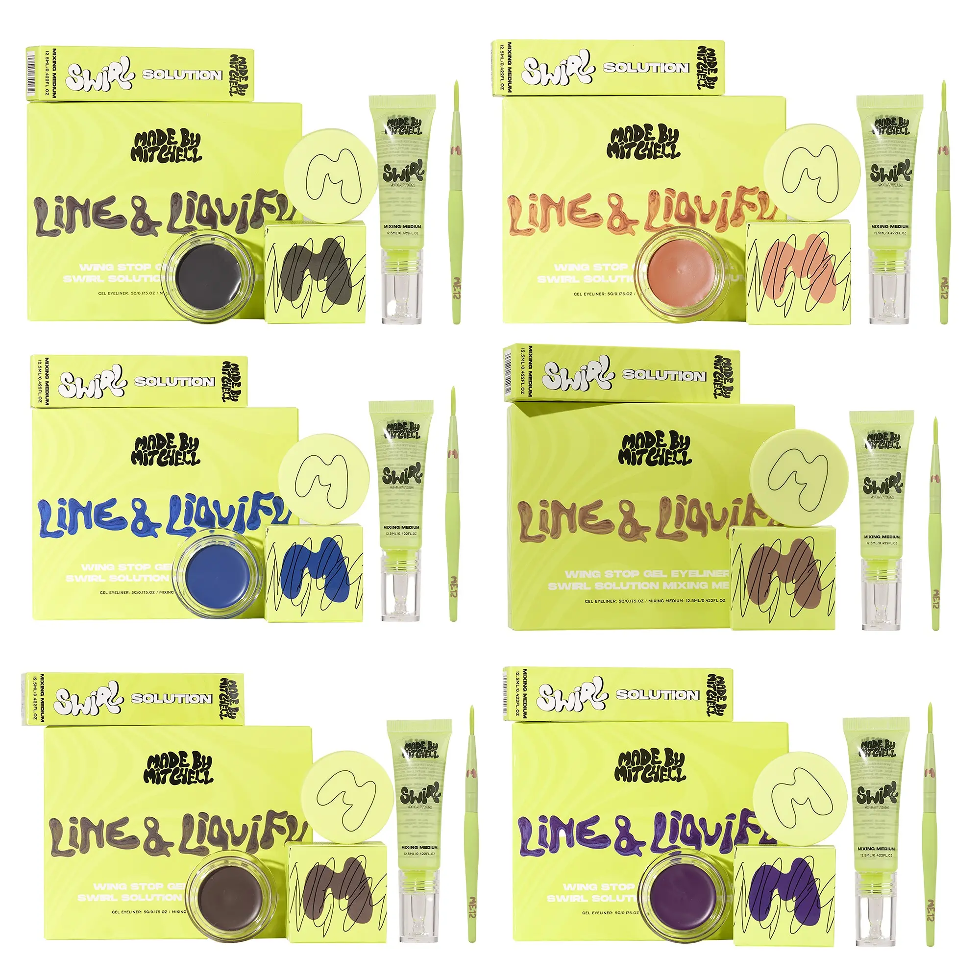 Line & Liquify Wing Stop & Swirl Solution Set Kit Cosmetic Gift Set Makeup Gel Eyeliner Brush Makeup Combo -Made by Mitchell