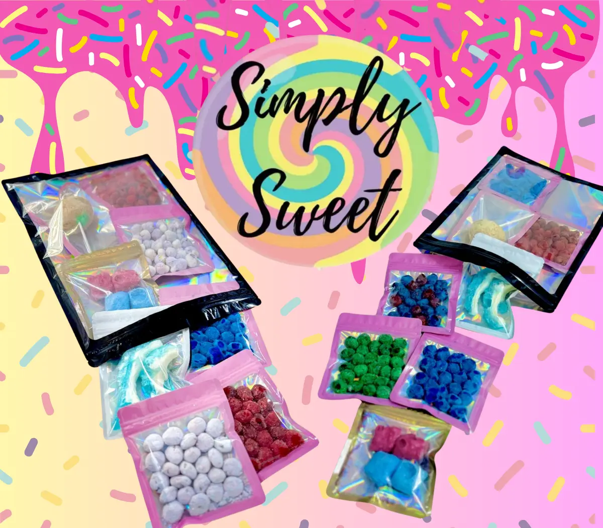 Simply Sweet CLE Freeze Dried Gummies Candy Bundle - Halal Pick and Mix Assorted Flavors Snack Pack with Watermelon, Rainbow, Fruity, Blue Razz Zing Treats for Party Snacks, Novelty Candy
