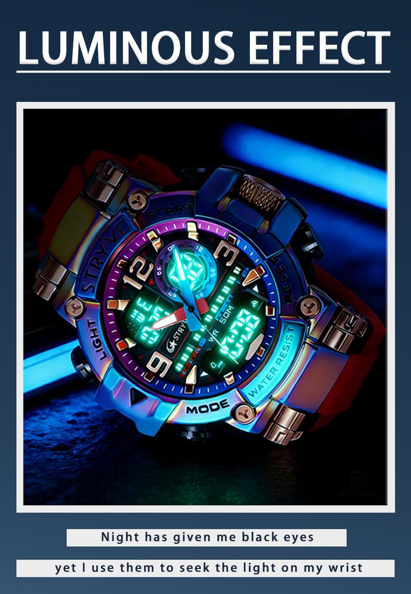 Men's Colorful Punk Style Quartz Watch Multi-Functional Water Resistant Dual Display Wristwatch Trendy Fashion Sport Watch, Birthday Gift with Tin Box Men's Colorful Punk Style Quartz Watch Multi-Functional Water Resistant Dual Display Wristwatch Trendy Fashion Sport Watch, Birthday Gift with Tin Box