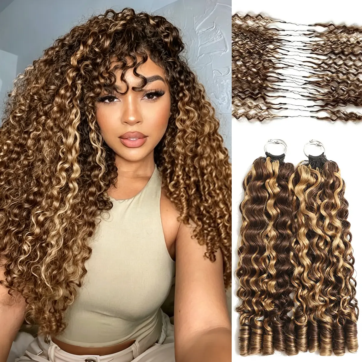 Recool Hair Highlight Crochet Human Hair Burmese Curly & Kinky Curly & Beach Curly  Honey Blonde Protective Hairstyles For Black Women Vacation Hair Invisible Miracle Knots Hair #Summervibes