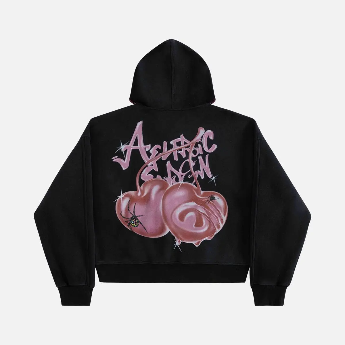AELFRIC EDEN Unisex Gothic Streetwear Hoodie, Oversized Zip-Up Sweatshirt with Spider Cherry Graphic, Cotton Blend Boxy Fit, Sweatshirts, Menswear, Bold Graphic, Boxy Silhouette, Streetwear Clothing, Graphic Hoodies