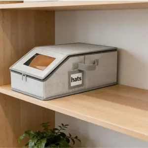 Stackable Baseball Cap Storage Rack with 24 Hats Each-Hat Storage Box with Cardboard Support, Snap Button and Fit Hat Rack, Space Saving Hat Rack for Men, Grey