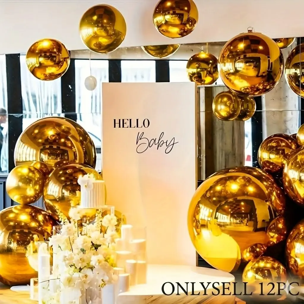12pcs 4d Gold Home Party Balloons For Room Decoration, Holiday Celebrations, Event Setup, Anniversaries, Atmosphere Decoration, And Outdoor Balloon Decorations, Decorating.