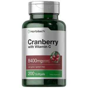 Horbäach Cranberry Pills for Women and Men | 8400mg | 200 Softgels | Extract Supplement with Vitamin C | Non-GMO, Gluten Free