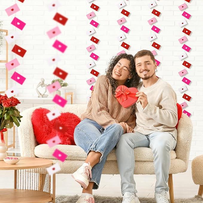 Valentine's Day Decoration Heart Envelope Garland Love Letter Banner Felt Heart Garland Banner Hanging Heart Decorations Rustic Farmhouse Hanging Decor for Wedding Anniversary Gothic Bridal Shower Party Fireplace Mantle Wall Door Room Bedroom Home Decor