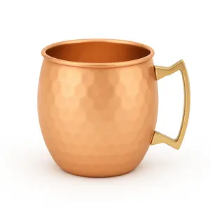 Modern Home Handmade 16oz Solid Copper Mule Mug – Barrel Shaped Mug with Brass Handle & Hammered Texture (Single)