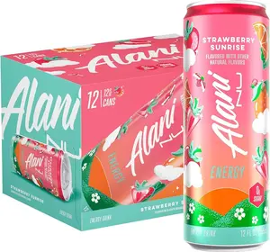 Alani Nu Energy Drink Strawberry Sunrise 12 Pack 12oz Cans Zero Sugar 200mg Caffeine Boosting Beverage