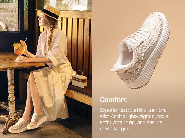 DREAM PAIRS [Arch] Women's Casual Sneaker Tweed-Effect Platform Chunky Sneakers Comfortable Lightweight Footwear Trainer Sports Shoes Running Walking Shoes Girl Training Athletic