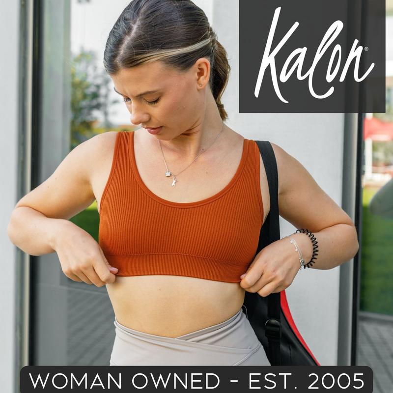 Kalon 4 Pack Ribbed Bras for Women Nylon Spandex Comfort Crop Everyday Underwear